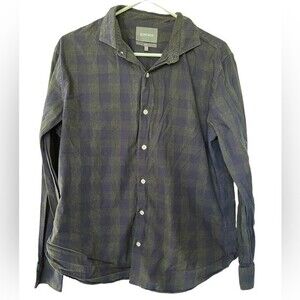 Bonobos Slim Fit Navy & Green Plaid Long Sleeve Button Up Shirt Men's size Large